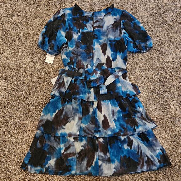 Julia Jordan Dress Womens Size 10 Blue Abstract Tiered Ruffle Romantic Feminine - Picture 7 of 14